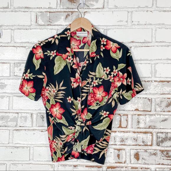 Vintage 90s Alfred Dunner Rich Tropical Floral Button-down Short Sleeve Top 12p - Picture 1 of 5